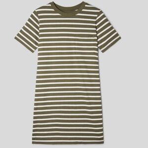 Everlane The organic cotton weekend tee dress in kalamata/canvas tan stripes XL